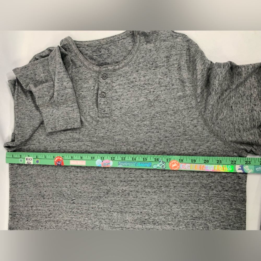 American Eagle Long Sleeve Henley‎ Embroidered Logo Grey Black White Size XL - Picture 2 of 8